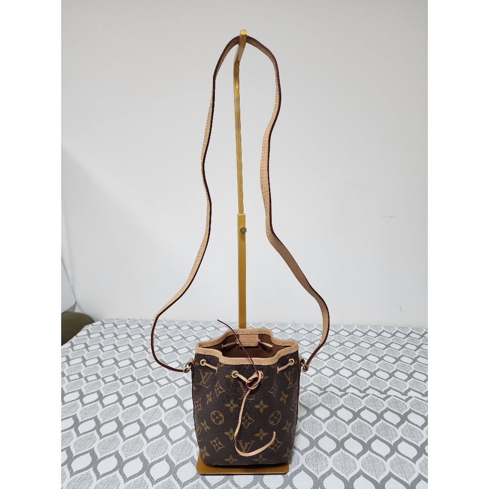 LOUIS VUITTON Monogram Nano Noe Bucket Bag Beige/Brown